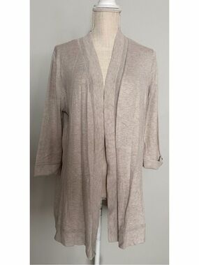 Isela Soft Beige Open-Front Cardigan Size L Lightweight Rayon Knit